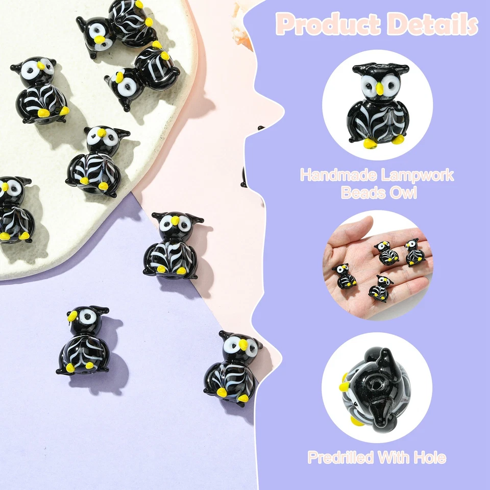 10 piezas Preciosas Cuentas de Murano Hechas a Mano en Forma de Búho Pájaro Cuentas de Cerámica para Hágalo Usted Mismo Foto 4 de 4