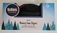 Totes Toasties Men's Memory Foam Slippers Black w Plaid Trim MEDIUM 8-9 NIB