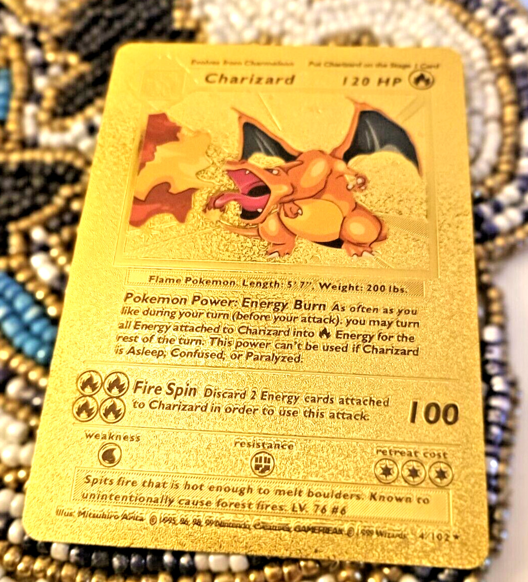 Rare Charizard 4-102 gold card, mint condition 1999 Nintendo
