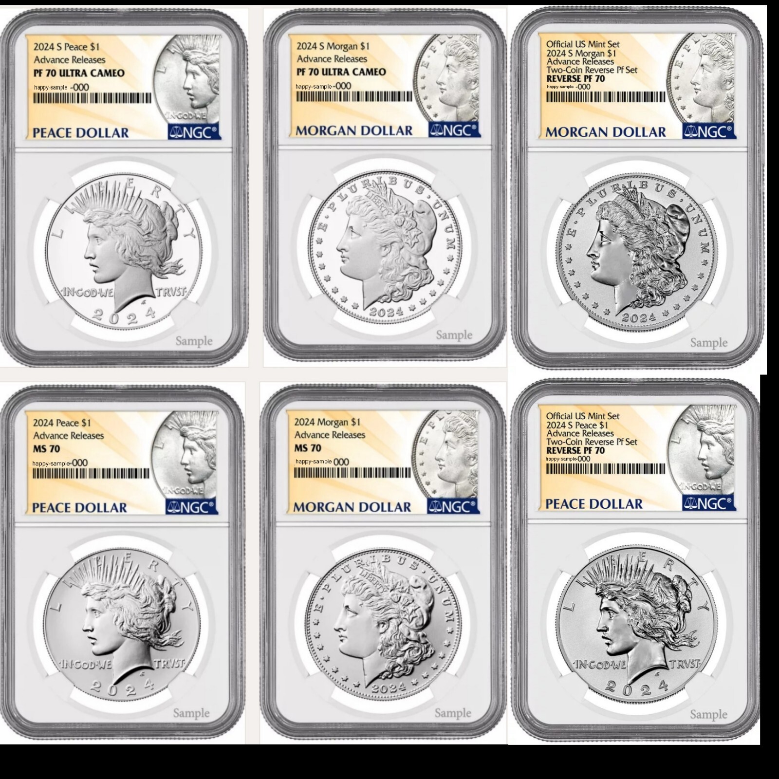 6 coin set 2024 morgan peace silver dollars ngc ms pf rp 70 Advance ...