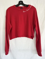 Divided By H&M Red cropped Long Sleeve Top Live, Learn, Love Size M