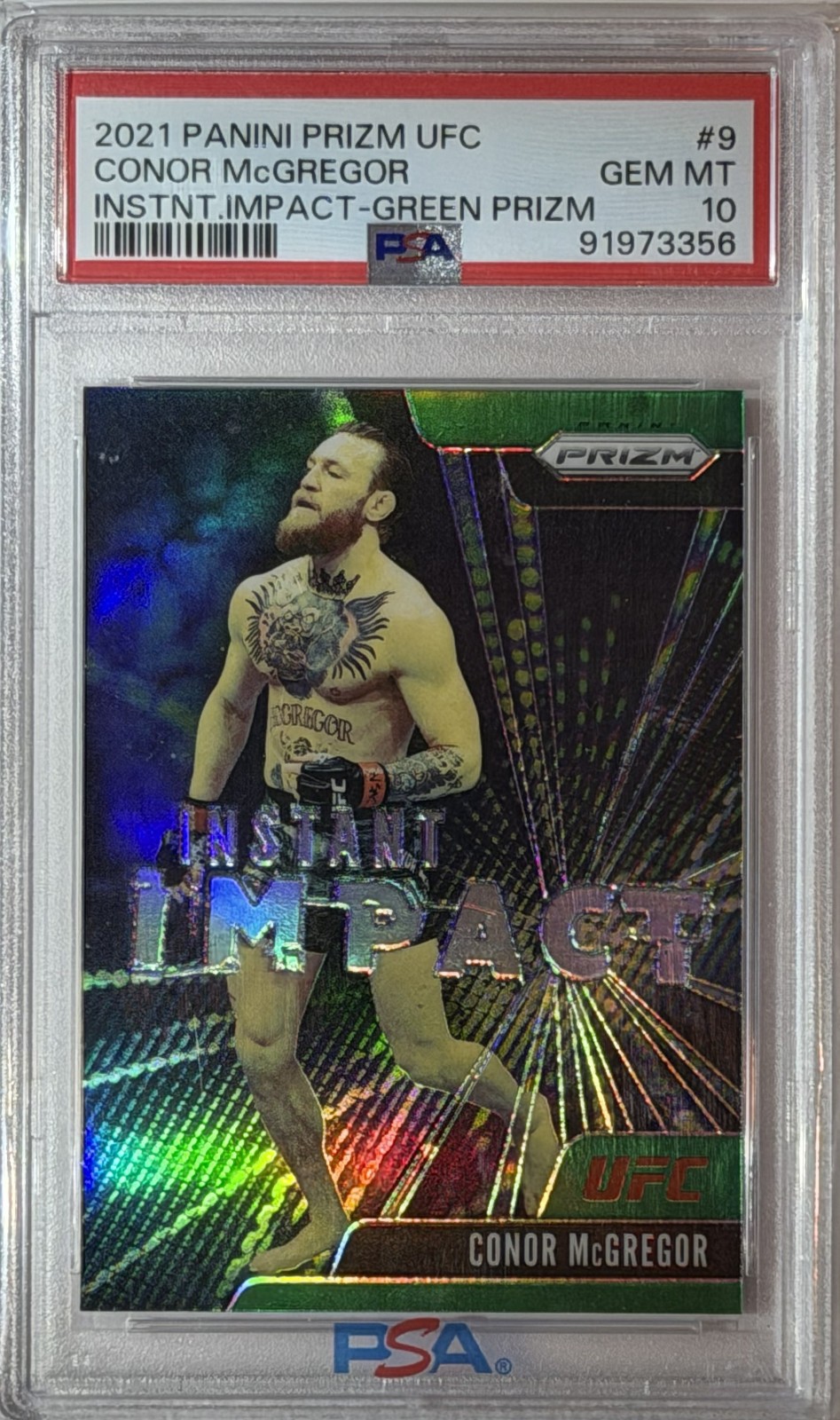 PSA10 2021 Panini Prizm UFC - Instant Impact Conor McGregor #9 Green Prizm