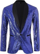 Coucoland Men's Sequin Blazer LARGE Tuxedo Blue Jacket Sequin Suit Sport Coats
