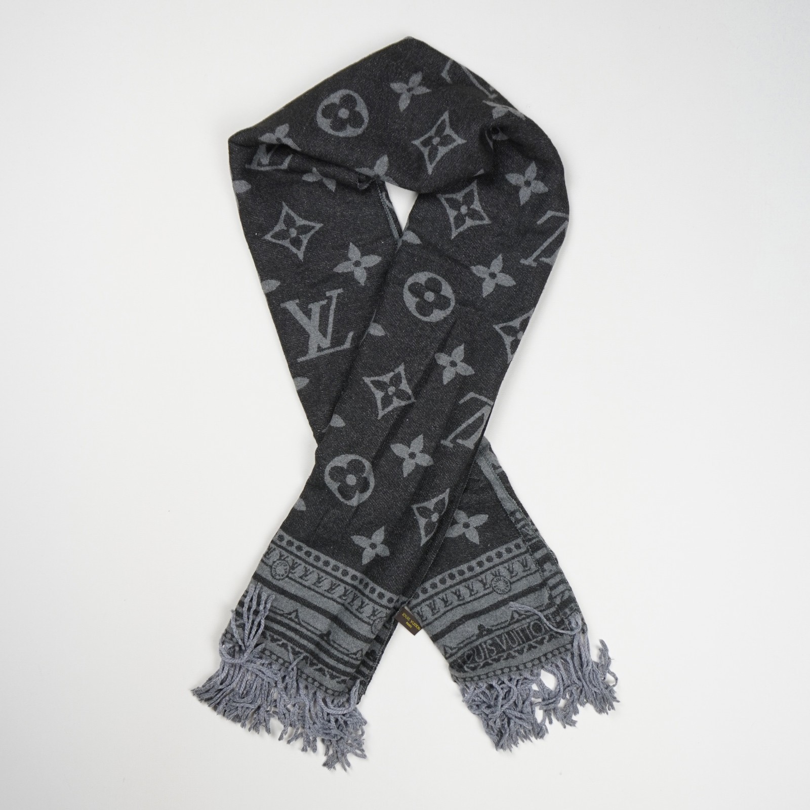 Louis Vuitton Monogram Cashmere Silk Blend Scalf Black/Grey