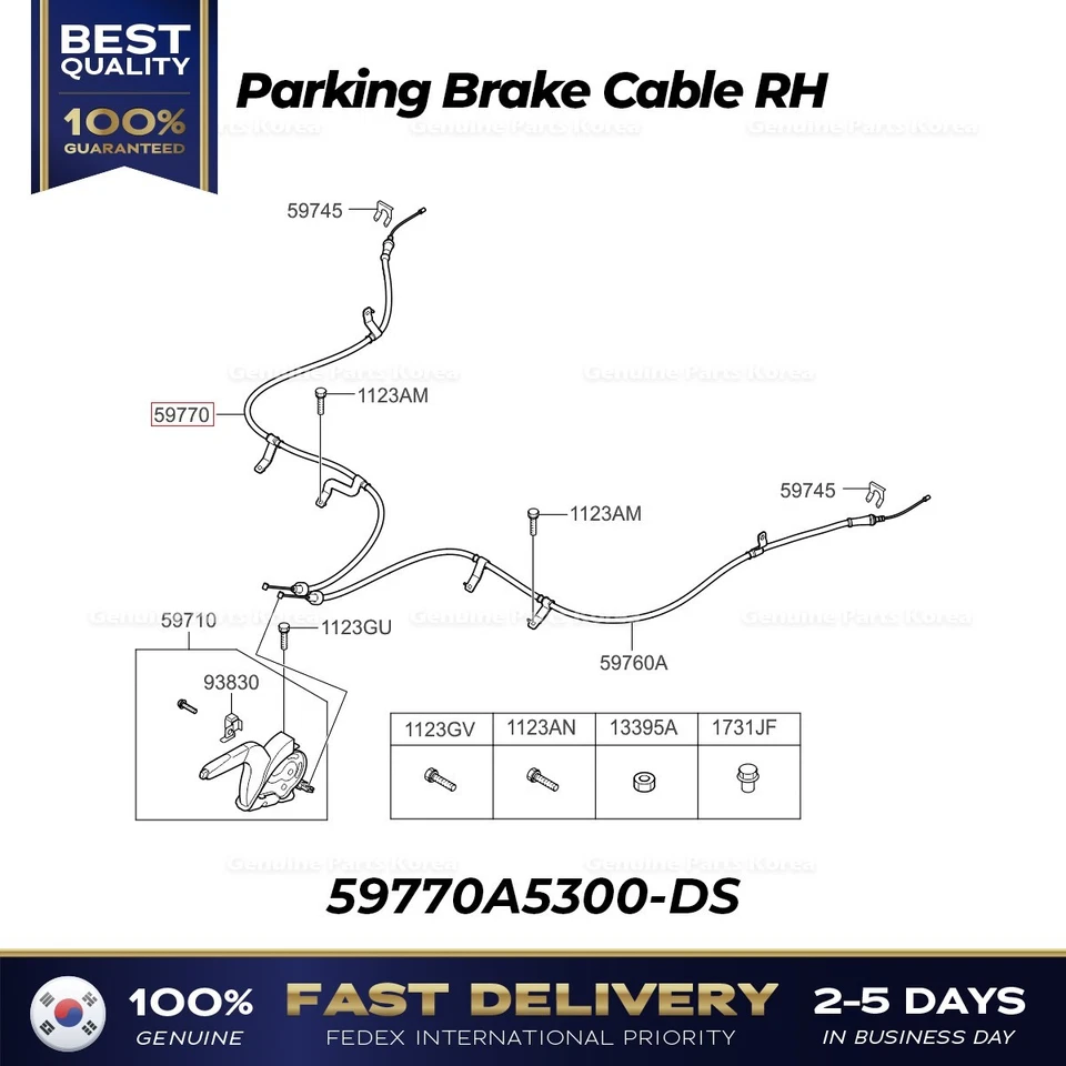⭐Genuine⭐ Parking Brake Cable RH 59770A5300-DS for Hyundai Elantra GT - Image 1 of 1