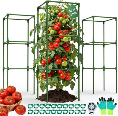 3 Pack Square Tomato Cages for Garden, 50'' Heavy Duty Square Tomato Trellis Plan