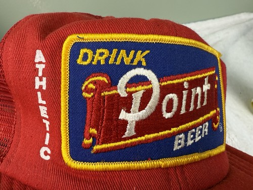 Vtg Drink Point Beer Red Snap Back Trucker Hat - Athletic Bar - Stevens Point WI - Picture 2 of 12