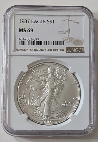 1987 AMERICAN SILVER EAGLE COIN $1 NGC MS69 BROWN LABEL SKU 4542503-077