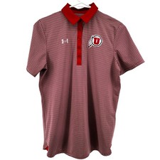 Under Armour University of Utah Utes Striped Polo Shirt Loose Heatgear Red S