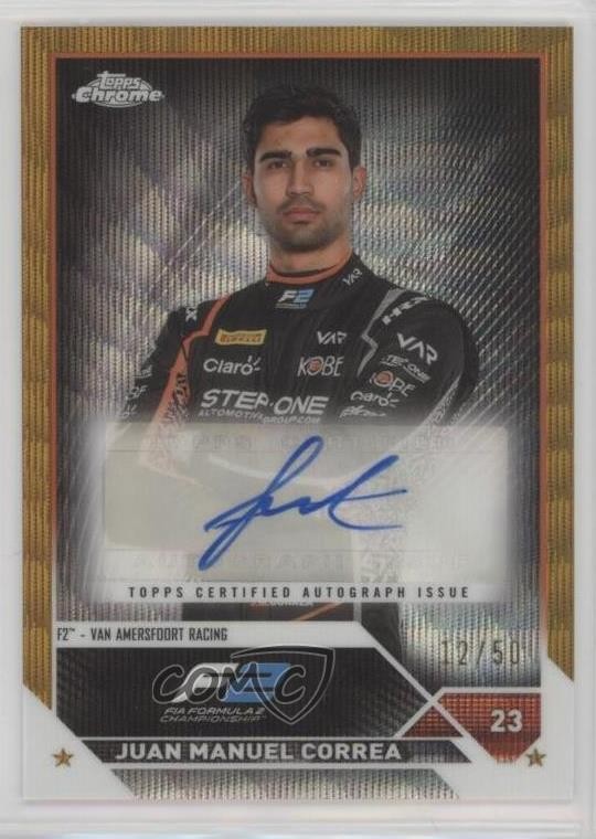 2023 Chrome Formula 1 Gold Wave Refractor 12/50 Juan Manuel Correa Auto 0t30