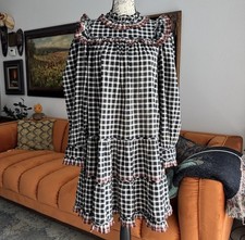 Ulla Johnson Elm Plaid Gingham Ruffle Long Sleeve Mini Dress F/W 2022 Size 6