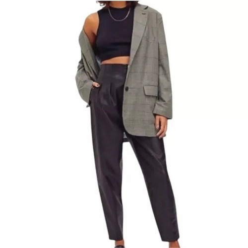 Free People Cecily Faux Leather Pleated High Rise Pant Black Size 6 / 28 FP