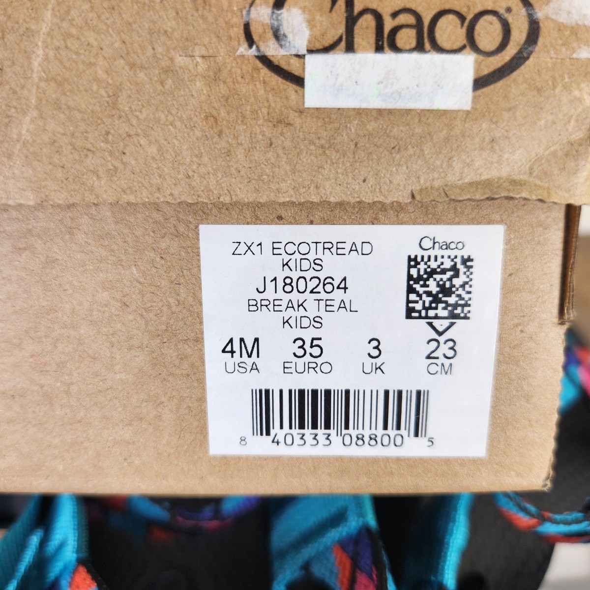 Chaco ZX/1 Ecotread Kids Sz 4M Break Teal Colorful Strappy Beach