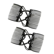 2Pcs Black Adjustable Elastic Hair Comb,Stretchy Double Comb Hair Clip,No