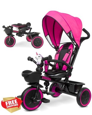 KRIDDO 7-in-1 Tricycle Toddler Stroller Pink 18 Months-5 Years
