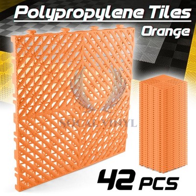 42pcs 16''x16'' Orange Garage Floor Mat Perforated Flooring Tile Shop Interlocking