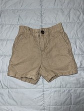 Janie And Jack Boys Cotton Linen Blend Khaki Shorts Size 6-12 Months Infant