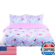 Tadpoles 3-Piece Girls Unicorn Quilt Set 1 Twin Bed Size Quilt 2 Standard Shams