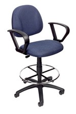 Boss Office Contoured Comfort Fabric Drafting Stool with Loop Arms in Blue