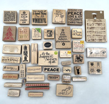Lot of 47 Wood Mounted Rubber Stamps Christmas Holiday Scrapbooking Mixed Brands