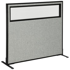 48-1/4"W x 42"H Freestanding Office Partition Panel with Partial Window Gray