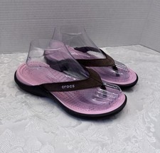 Crocs Capri V Flip Flop Pink Chocolate Brown Size 7 Comfort Shoe Sandal