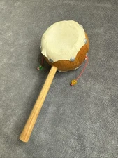 Vintage Den-Den Daiko Japanese Spin Drum Toy Karate Kid 80s Hand Instrument Kids