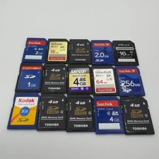 Lot of 15 Miscellaneous SD Cards Brands Include Sandisk Lexar - Untested - GC354