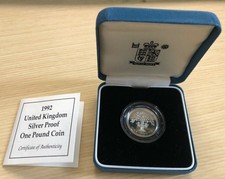 1992 GREAT BRITAIN UK - £1 POUND - ENGLISH OAK - 1/3 Oz PROOF SILVER -OGP w/ COA