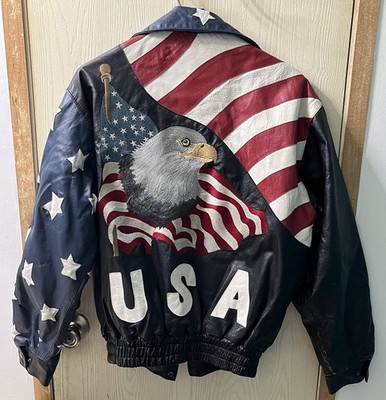 Vintage Leather World USA Flag Jacket | eBay