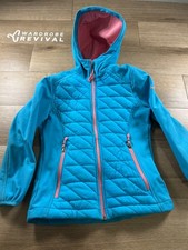 Snozu Girls Hooded Jacket 7/8 Blue Quilted Fleece Lined Zip Pockets Coat