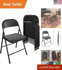 SmartFold All-Steel Folding Chair 4-Pack - Elegant Black, Portable & Durable