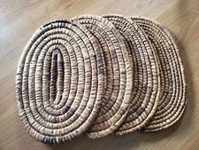 Set of 4 Vtg Wicker Rattan Natural Woven Seagrass Boho Placemats Oval 19" MCM