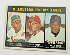 1967 TOPPS #244 NL HOME RUN LEADERS HANK AARON WILLIE MAYS BASEBALL CARD