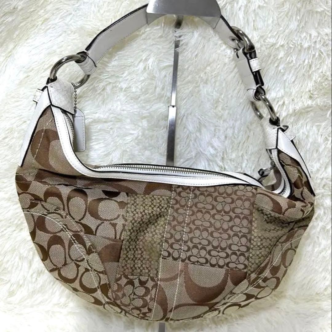 COACH Patchwork Crescent Shoulder Bag Brown Leath… - image 4