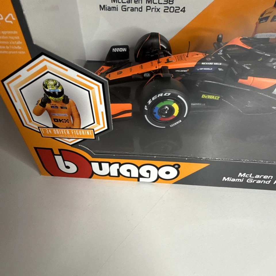 Burago 1/24 Fórmula 1 Team McLaren MCL38 Miami Grand Prix 2024 con figura de piloto Foto 3 de 4