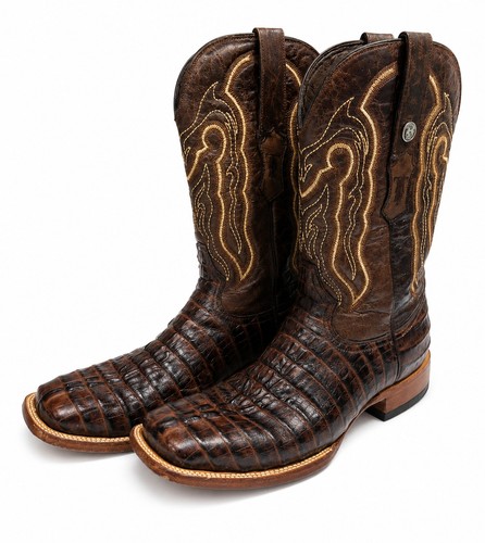 Tanner Mark Boots Mens 8.5 D Brown Leather Embossed Croc Western Cowboy Boots