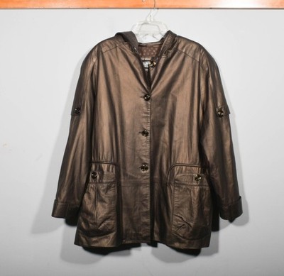 Vintage Alberto Tesatti Soft Brown Lamb Leather Hooded Jacket Coat Extra Large