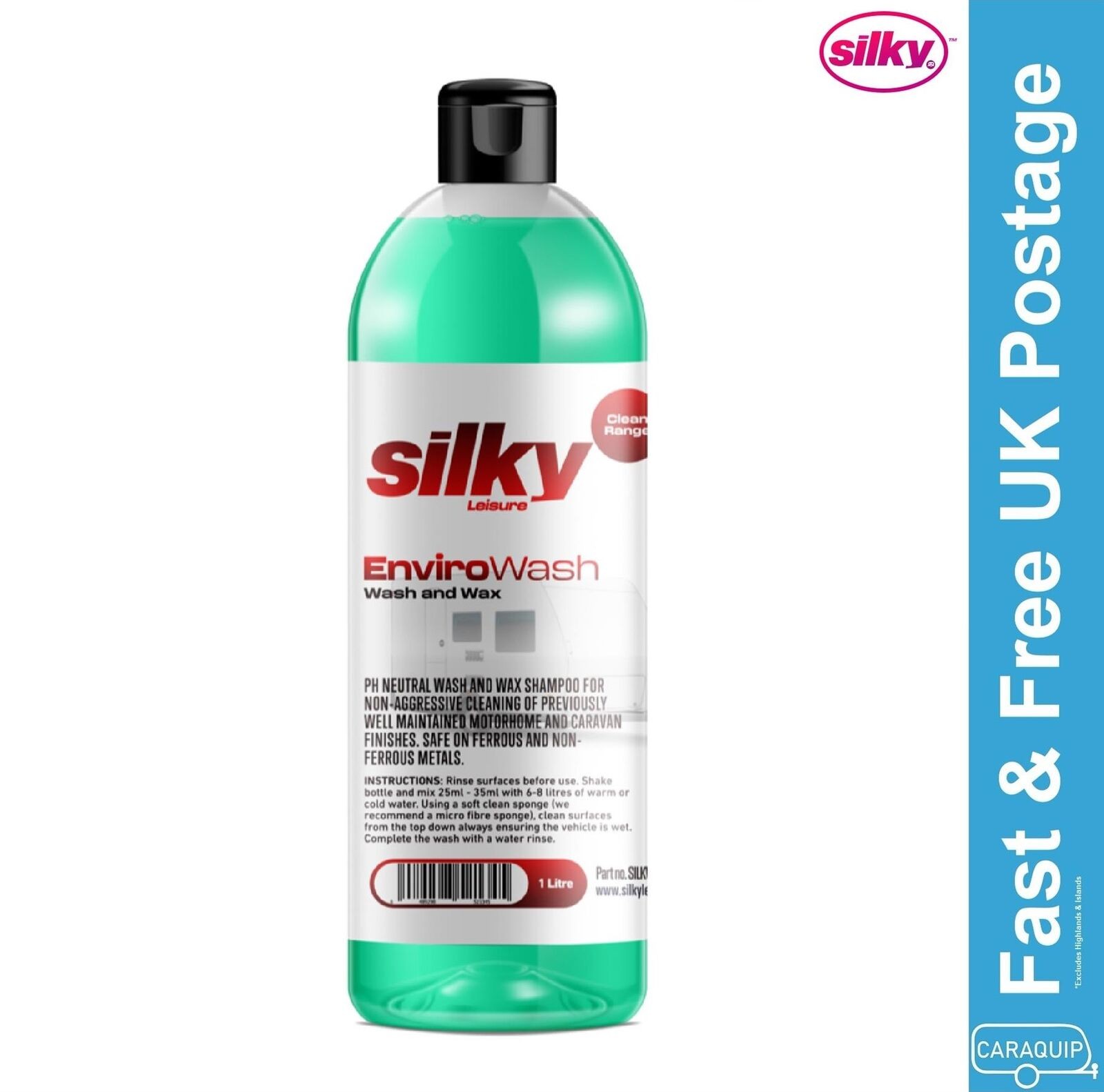 Silky Envirowash PH Neutral Hi Concentrate Shampoo 1L Caravan Motorhome SILKW001