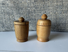 2 Small Wood Turned Containers Jars with Lid Trinket Farmhouse 3 inches
