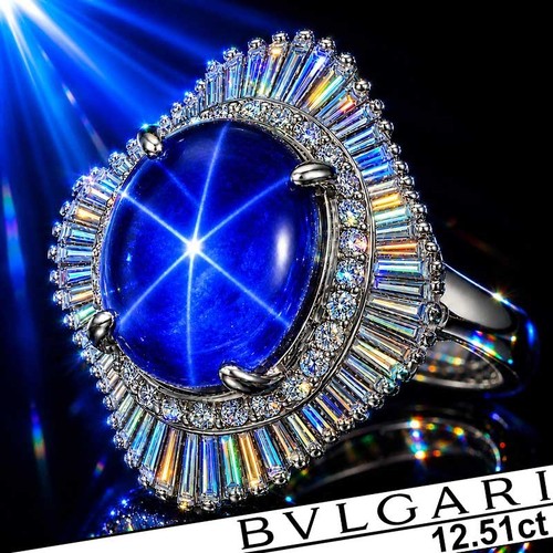 BVLGARI / BULGARI Diamond Ring 18K Gold 12.51ct STAR Sapphire Diamond Ring ESTAT