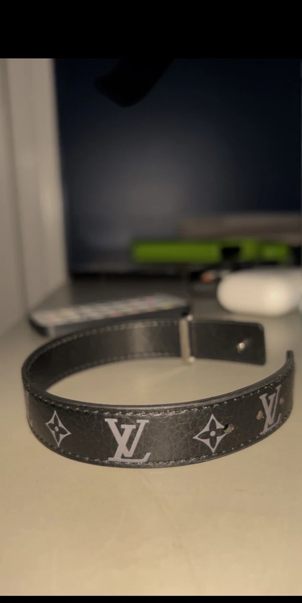 Authenticated Used LOUIS VUITTON Monogram Eclipse Brasserie LV Bracelet 19  M6456 Louis Vuitton Leather Unisex Black Gray 