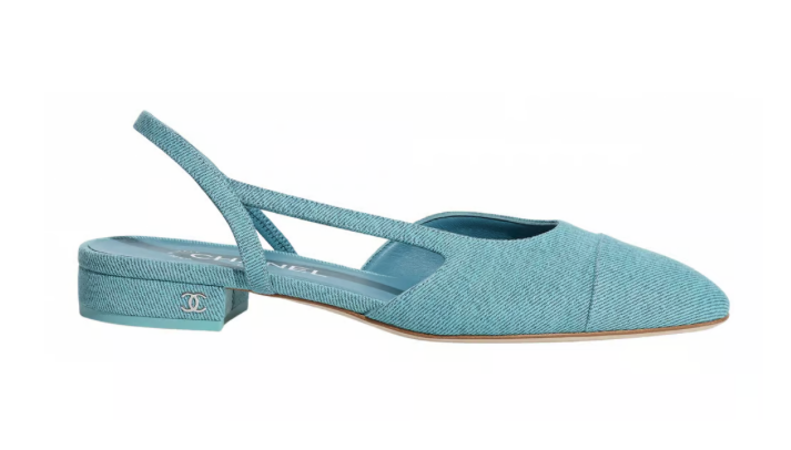 Chanel 21S Denim Blue Neon Mademoiselle Coco Sling Slingback Flat
