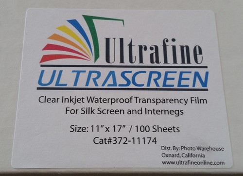 Ultrafine UltraSCREEN Inkjet Waterproof Film 11" x 17"/ 100 Sheets Silk Screen - Picture 3 of 3