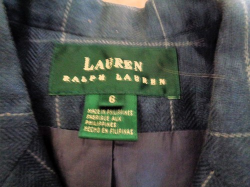 VINTAGE RALPH LAUREN WOMEN'S LINEN WINDOW PANE PATTERN BLUE BLAZER - SIZE 6! - Picture 8 of 8