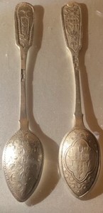 1886 And  1894 84 Silver Set Of Twp Engraved Spoons