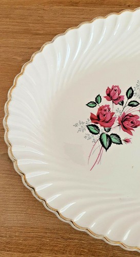 Grand Plat Ovale KG Luneville Badonviller Vence Motif Rose et Dorure - Picture 2 of 12