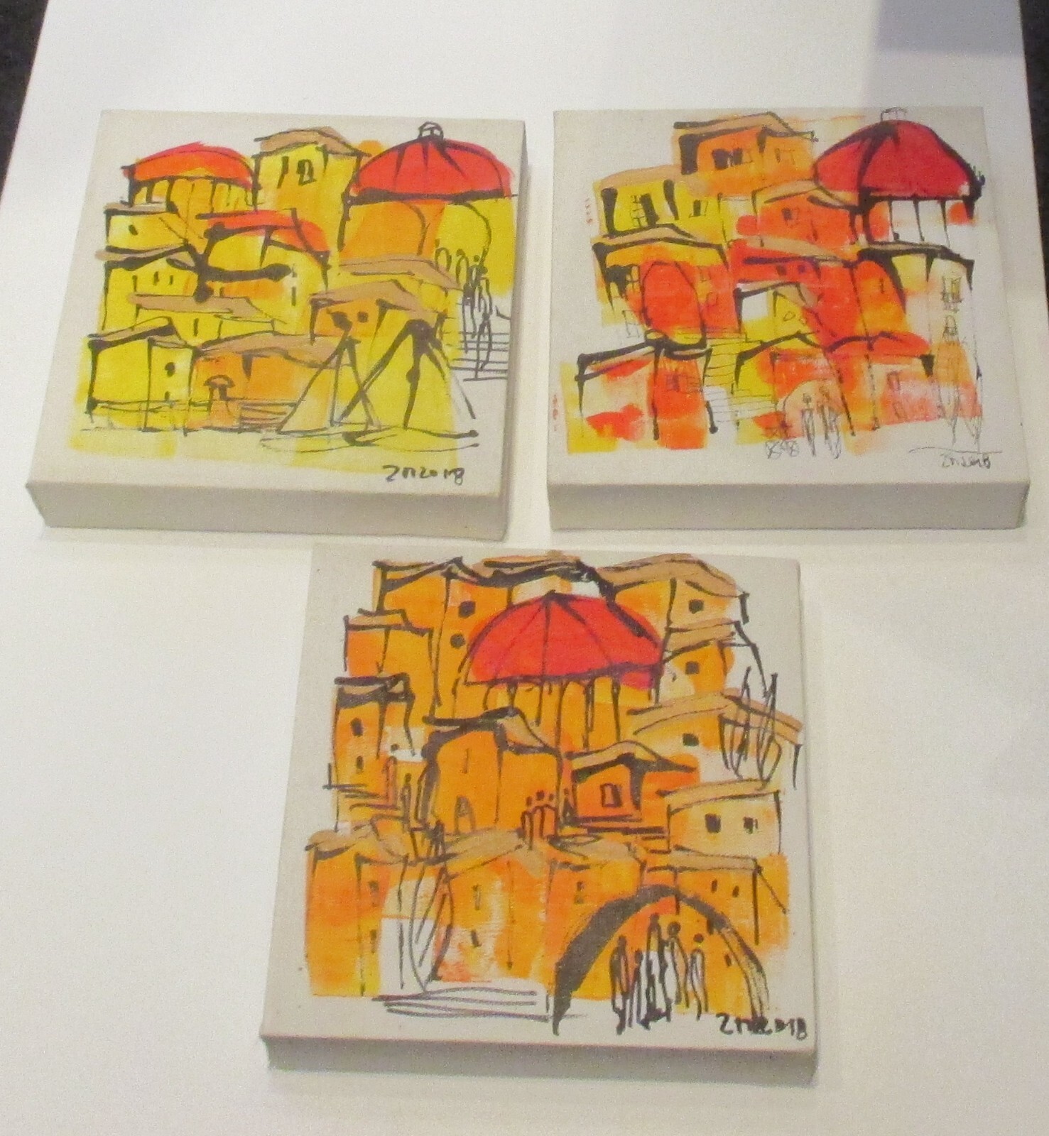 Italy 2 on canvas each 20x20x4 cm picture drawing painting Mediterranean summer