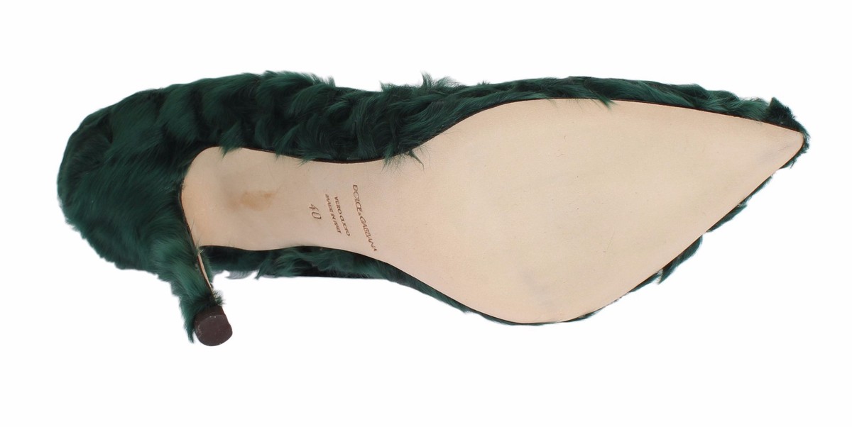 【VIP価格】DOLCE & GABBANA Green Xiangao Fur Pumps DOLCE & GABBANA Shoes Green Xiangao Lamb Fur Leather Pumps