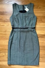 H&M Womens Pencil Dress Size 10 NWT Gray Herringbone Sleeveless Lined Belted